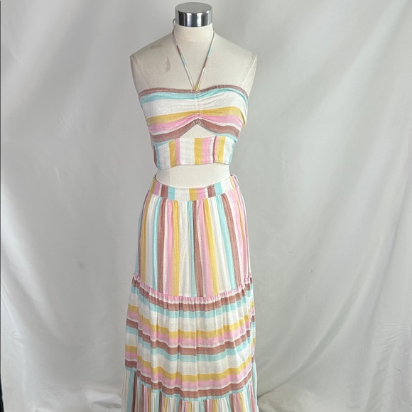 L Space Nwt Multi Striped Crop Halter Top 
 Multi Striped Peasant Maxi Skirt - Picture 2 of 9